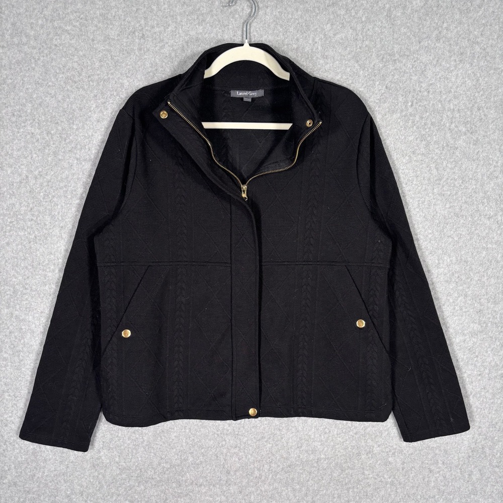Laurel‎ Grey Knit Embroidered Jacket Large Textured Quilted Grandma Minimalist